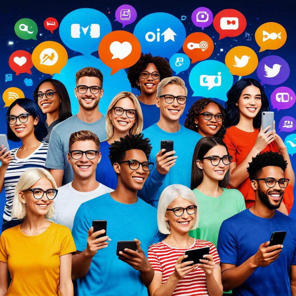 A dynamic collage showcasing a diverse group of fans using their devices to engage with live streaming content, surrounded by vibrant icons representing instant updates and social media notifications. The background features a modern digital landscape with elements like chat bubbles, live view counts, and interactive graphics. People of various ages and backgrounds express excitement and connection, emphasizing community and fan engagement. super-realistic. vibrant colors. 3D.